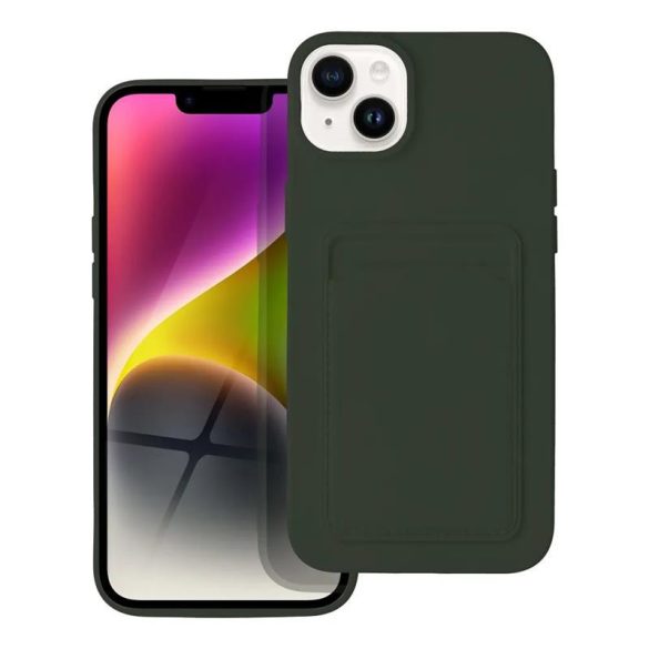 iPhone 14 (6,1") szilikon tok, hátlap tok, bankkártya tartós, zöld, Card