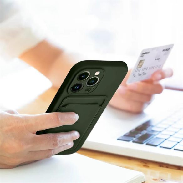 iPhone 14 Pro (6,1") szilikon tok, hátlap tok, bankkártya tartós, zöld, Card