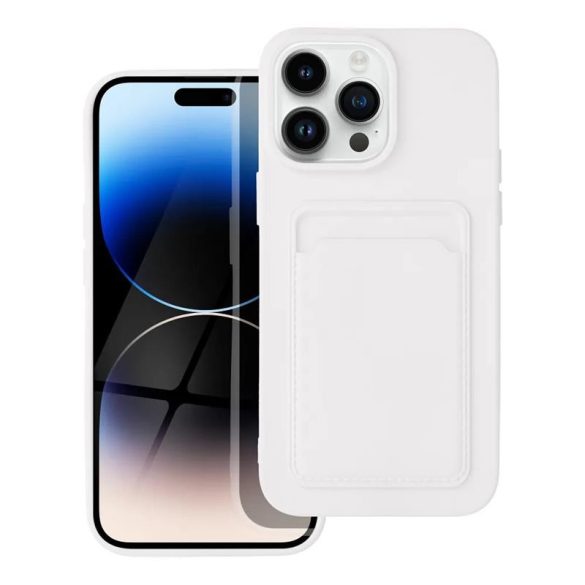 iPhone 14 Plus (6,7") szilikon tok, hátlap tok, bankkártya tartós, fehér, Card