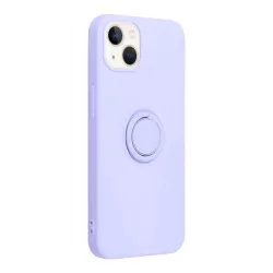   iPhone 14 Plus (6.7") gyűrűs hátlap tok, szilikon tok, velúr belső, lila, Forcell Silicone Ring