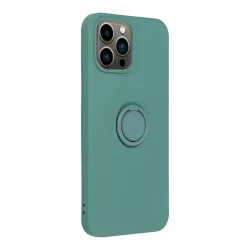   iPhone 14 Plus (6.7") gyűrűs hátlap tok, szilikon tok, velúr belső, zöld, Forcell Silicone Ring