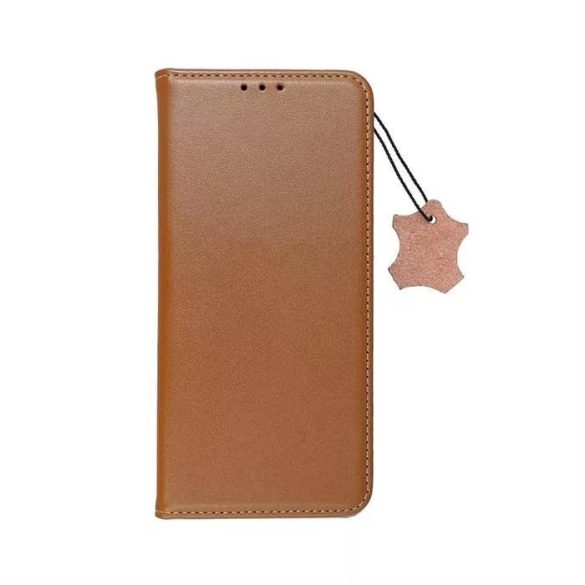 iPhone 14 (6.1") bőr telefon tok, könyvtok, oldalra nyíló tok, mágnesesen záródó, barna, Forcell Leather