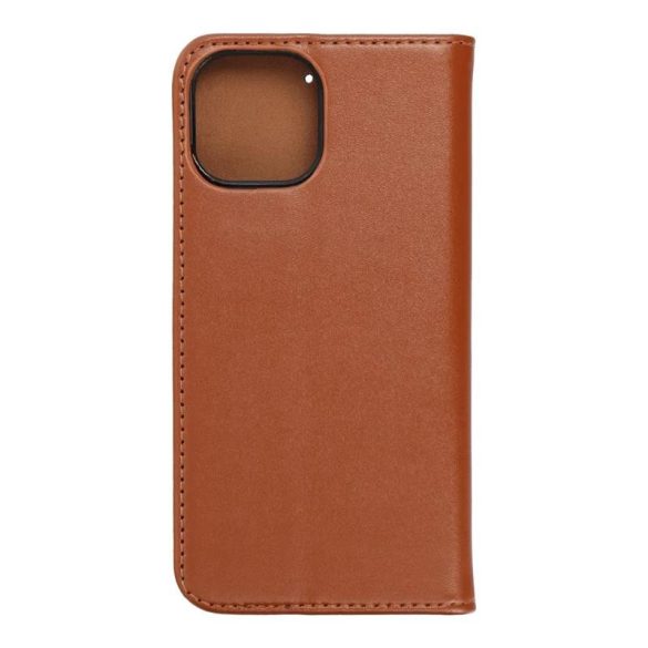 iPhone 14 Plus (6.7") bőr telefon tok, könyvtok, oldalra nyíló tok, mágnesesen záródó, barna, Forcell Leather