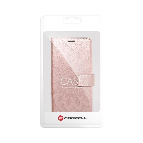 iPhone 14 (6.1") telefon tok, könyvtok, oldalra nyíló tok, mágnesesen záródó, rose gold, mandala, Forcell Mezzo