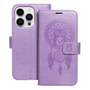 iPhone 14 (6.1") telefon tok, könyvtok, oldalra nyíló tok, mágnesesen záródó, lila, dreamcatcher, Forcell Mezzo