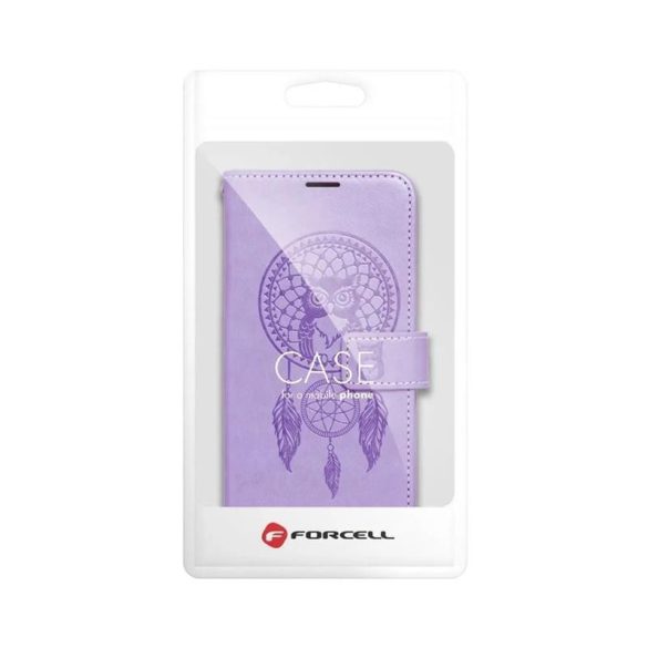 iPhone 14 (6.1") telefon tok, könyvtok, oldalra nyíló tok, mágnesesen záródó, lila, dreamcatcher, Forcell Mezzo