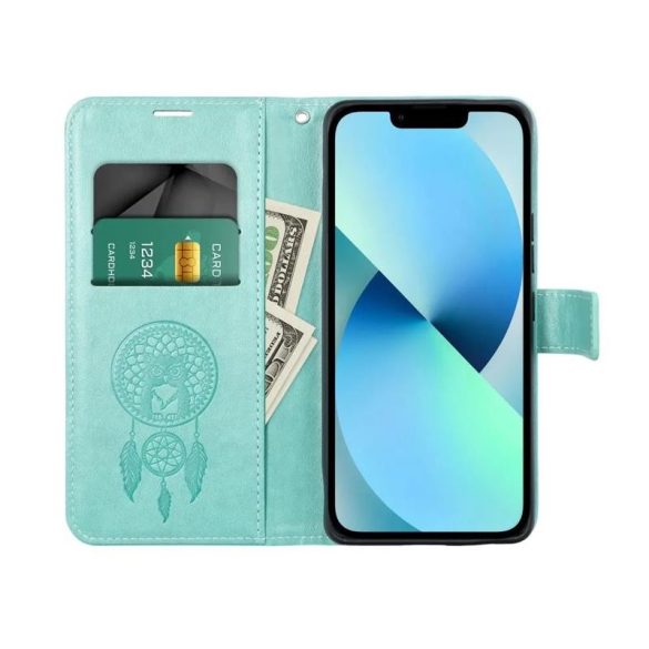 Samsung Galaxy A23 4G / 5G telefon tok, könyvtok, oldalra nyíló tok, mágnesesen záródó, zöld, dreamcatcher, SM-A235, SM-A236, Forcell Mezzo