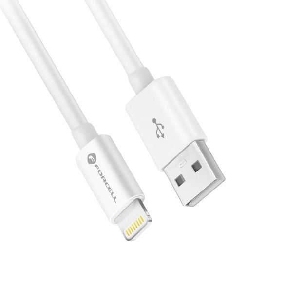 iPhone 8pin gyorstöltő adatkábel, 1m, 2.4A / 5V / 12W, fehér, Forcell C703