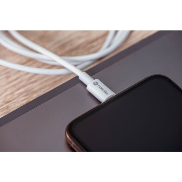 Type-C - iPhone 8pin gyorstöltő adatkábel, fehér, 1M, 3A, PD30W, Forcell C901