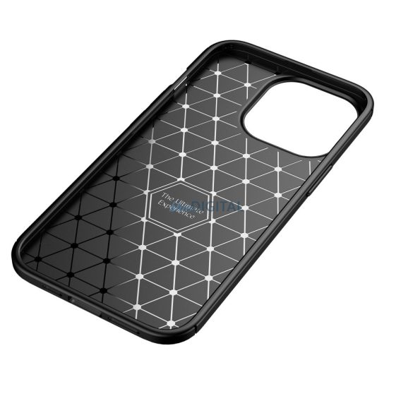 iPhone 13 (6.1") szilikon tok, hátlap tok, carbon mintás, kamera védelem, fekete, Carbon Premium