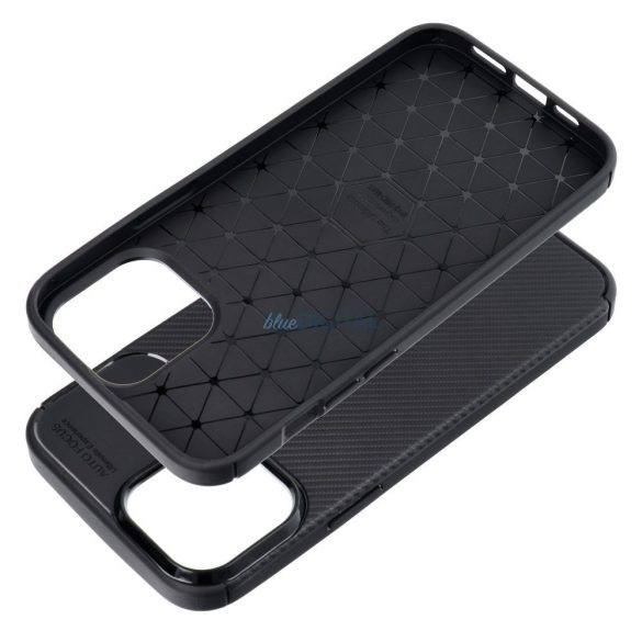 iPhone 14 (6.1") szilikon tok, hátlap tok, carbon mintás, kamera védelem, fekete, Carbon Premium