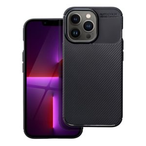 iPhone 14 Pro (6.1") szilikon tok, hátlap tok, carbon mintás, kamera védelem, fekete, Carbon Premium