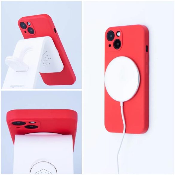 iPhone 14 Pro (6,1") telefon tok, szilikon tok, mikroszálas belső, piros, Silicone Mag Cover