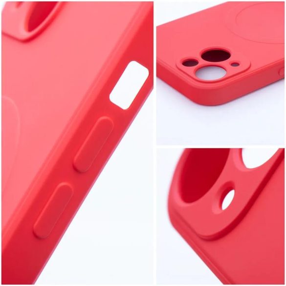 iPhone 14 (6,1") telefon tok, szilikon tok, mikroszálas belső, piros, Silicone Mag Cover