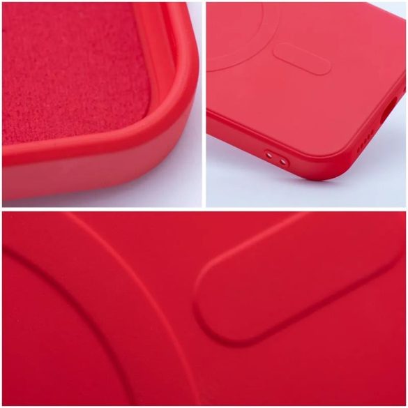 iPhone 14 (6,1") telefon tok, szilikon tok, mikroszálas belső, piros, Silicone Mag Cover