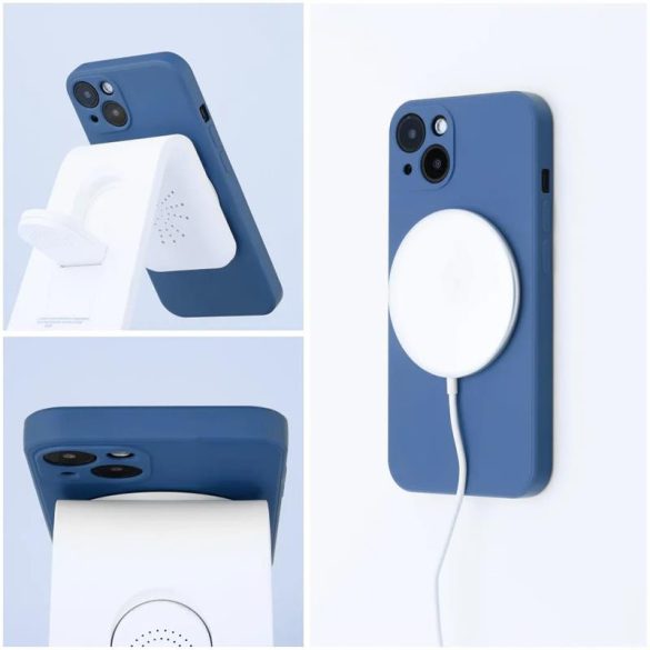 iPhone 14 Plus (6,7") telefon tok, szilikon tok, magsafe, mikroszálas belső, kék, Silicone Mag Cover