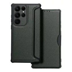   Samsung Galaxy S23 Plus telefon tok, könyvtok, oldalra nyíló tok, mágnesesen záródó, PU / TPU tok, karbon mintás, sötétzöld, SM-S916, Razor