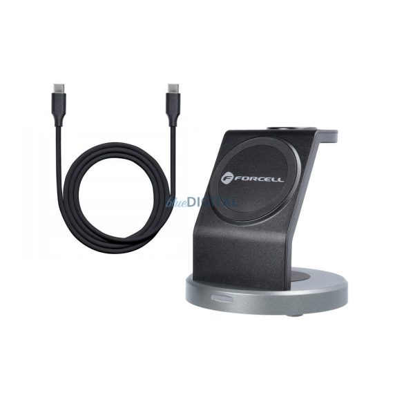 3in1 vezeték nélküli (Wireless) töltő, Magsafe / Qi töltés, fekete, 3A/15W, Forcell Solid Mag