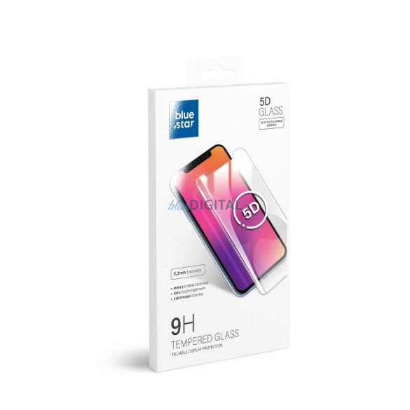 Samsung Galaxy A14 4G/5G előlapi üvegfólia, edzett, hajlított, tokbarát, SM-A145, SM-A146, 5D Full Glue, BlueStar