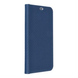 Samsung Galaxy A34 telefon tok, könyvtok, oldalra nyíló tok, mágnesesen záródó, karbon mintás, kék, SM-A346, Luna Book
