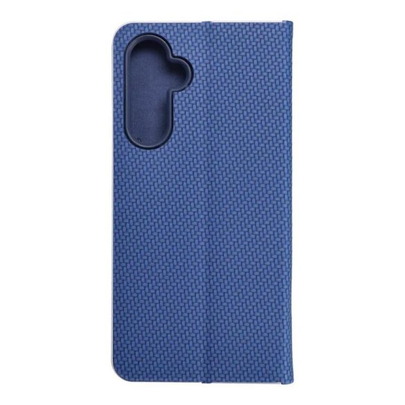 Samsung Galaxy A34 telefon tok, könyvtok, oldalra nyíló tok, mágnesesen záródó, karbon mintás, kék, SM-A346, Luna Book