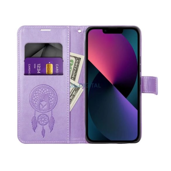 Samsung Galaxy A54 telefon tok, könyvtok, oldalra nyíló tok, mágnesesen záródó, lila, dreamcatcher, SM-A546, Forcell Mezzo