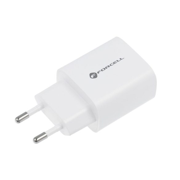 Univerzális hálózati gyors töltőfej, 1xType-C, 1xUSB csatlakozóval, PD és QC 4.0, fehér, 3A, 30W, Forcell