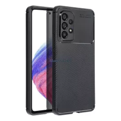   iPhone 15 Pro (6.1") szilikon tok, hátlap tok, carbon mintás, kamera védelem, fekete, Carbon Premium