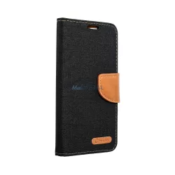   iPhone 15 Plus (6.7") telefon tok, könyvtok, oldalra nyíló tok, mágnesesen záródó, fekete, Smart Canvas