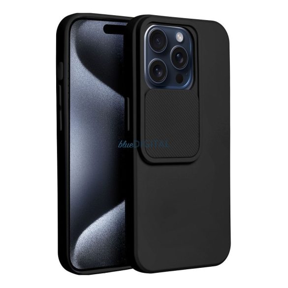 iPhone 15 Pro (6.1") hátlap tok, TPU tok, kamera védővel, fekete, Slide