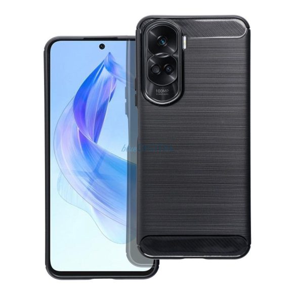 Honor 90 Lite szilikon tok, fekete, Carbon fiber