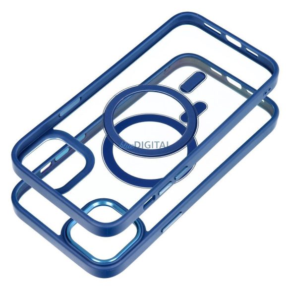 iPhone 11 Pro (5.8") szilikon tok, PC/TPU tok, magsafe, színes keretes, átlátszó/kék, Color Edge Mag Cover