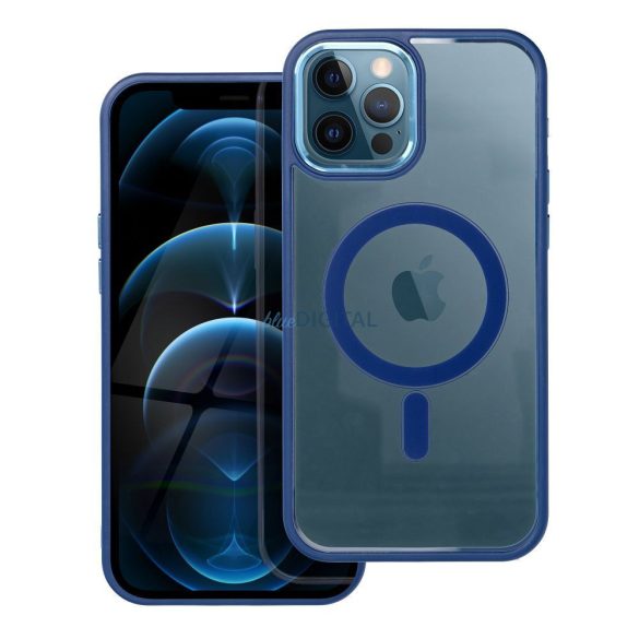 iPhone 12 Pro Max (6.7") szilikon tok, PC/TPU tok, magsafe, színes keretes, átlátszó/kék, Color Edge Mag Cover