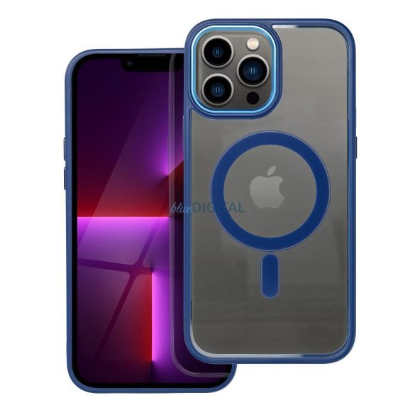 iPhone 13 Pro Max (6.7") szilikon tok, PC/TPU tok, magsafe, színes keretes, átlátszó/kék, Color Edge Mag Cover