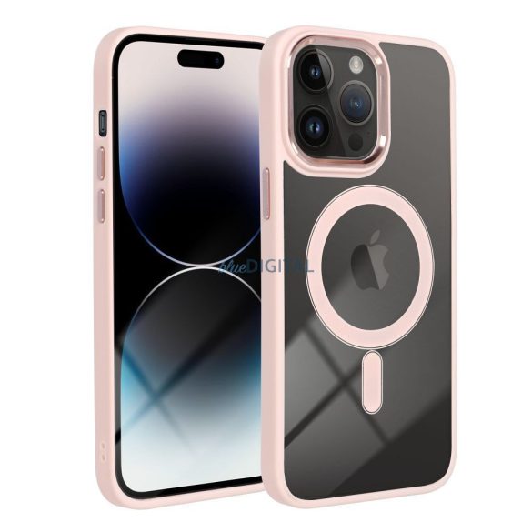 iPhone 11 Pro Max (6.5") szilikon tok, PC/TPU tok, magsafe, színes keretes, átlátszó/púderrózsaszín, Color Edge Mag Cover