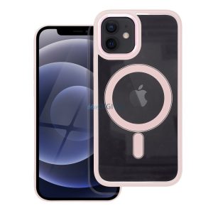 iPhone 12 / 12 Pro (6.1") szilikon tok, PC/TPU tok, magsafe, színes keretes, átlátszó/púderrózsaszín, Color Edge Mag Cover