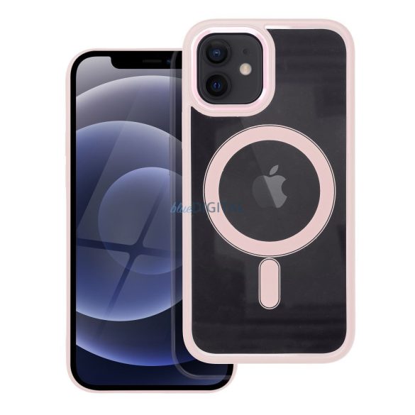 iPhone 12 / 12 Pro (6.1") szilikon tok, PC/TPU tok, magsafe, színes keretes, átlátszó/púderrózsaszín, Color Edge Mag Cover