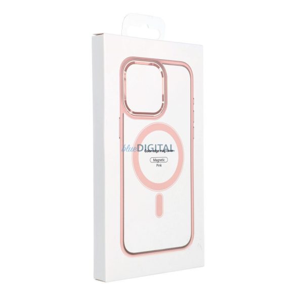iPhone 12 / 12 Pro (6.1") szilikon tok, PC/TPU tok, magsafe, színes keretes, átlátszó/púderrózsaszín, Color Edge Mag Cover