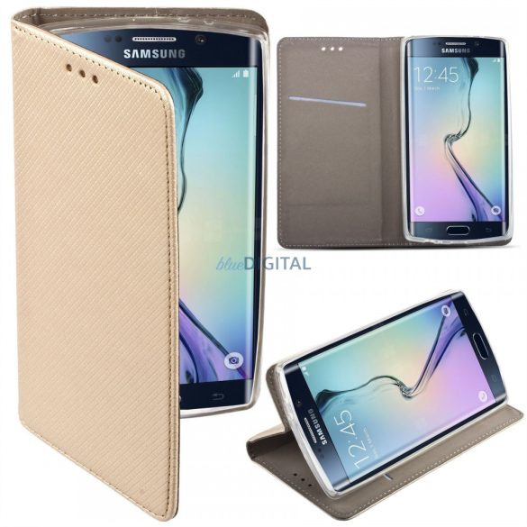 Samsung Galaxy A25 telefon tok, könyvtok, oldalra nyíló tok, mágnesesen záródó, SM-A256, arany