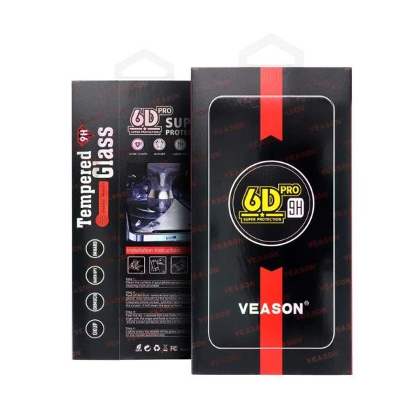 Huawei P30 Lite előlapi üvegfólia, fekete, hajlított, 0.2mm, 9H, full glue, Veason 6D Pro