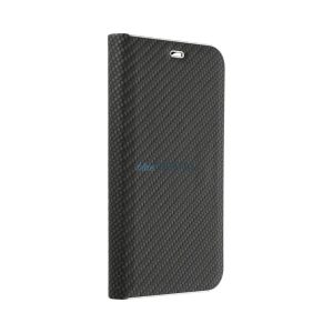Xiaomi Redmi 13C telefon tok, könyvtok, oldalra nyíló tok, mágnesesen záródó, karbon mintás, fekete, Luna Book