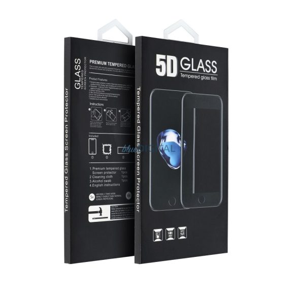 Samsung Galaxy A15 4G/5G előlapi üvegfólia, edzett, hajlított, fekete keret, 9H, SM-A155, SM-A156, 5D Full Glue