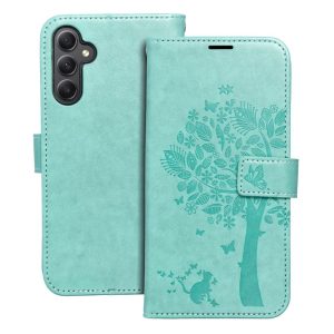 Samsung Galaxy A55 telefon tok, könyvtok, oldalra nyíló tok, mágnesesen záródó, zöld, tree, SM-A556, Mezzo