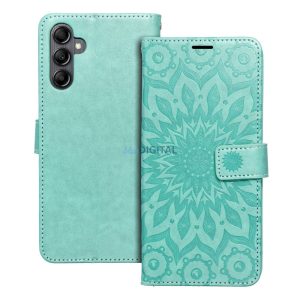 Samsung Galaxy A55 telefon tok, könyvtok, oldalra nyíló tok, mágnesesen záródó, zöld, mandala, SM-A556, Mezzo