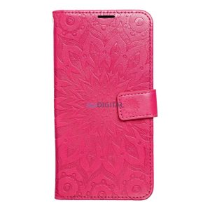 Samsung Galaxy A55 telefon tok, könyvtok, oldalra nyíló tok, mágnesesen záródó, sötét magenta, mandala, SM-A556, Mezzo