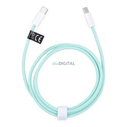   Type-C - Type-C adatkábel, mentazöld, nylon fonat, 1M, 60W / 3A, PD / QC 3.0, C263