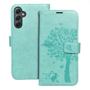 Samsung Galaxy A36 / A56 telefon tok, könyvtok, oldalra nyíló tok, mágnesesen záródó, zöld, tree, SM-A366, SM-A566, Mezzo
