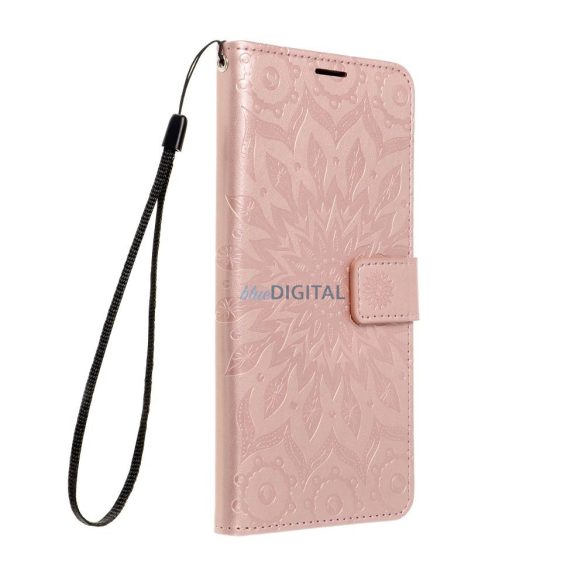 Samsung Galaxy A26 telefon tok, könyvtok, oldalra nyíló tok, mágnesesen záródó, rose gold, mandala, SM-A266, Mezzo