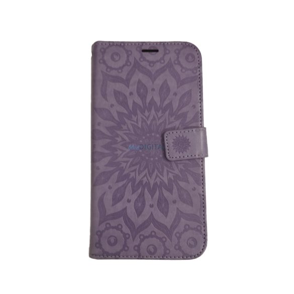 Samsung Galaxy A56 telefon tok, könyvtok, oldalra nyíló tok, mágnesesen záródó, lila, mandala, SM-A566, Mezzo