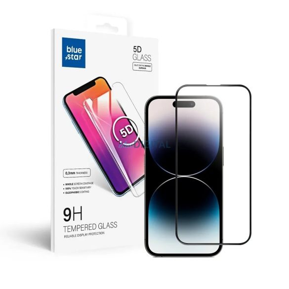 Samsung Galaxy A56 előlapi üvegfólia, edzett, 9H, 0,3mm, fekete keret, SM-A566, 5D Full Glue, BlueStar